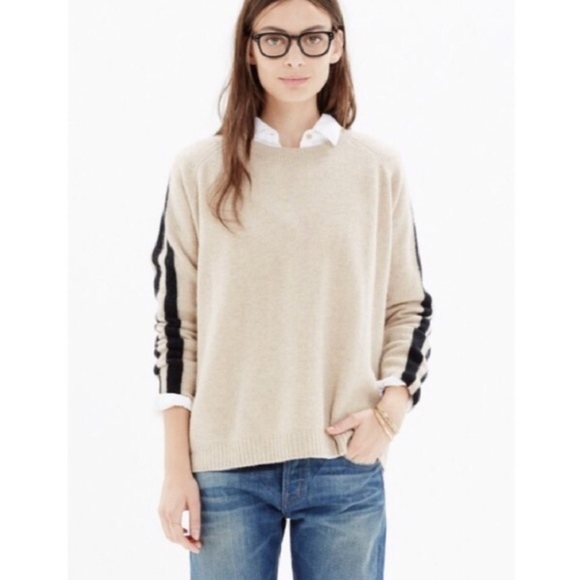 Madewell Tops - Madewell Beige Black Merino Wool Sweater